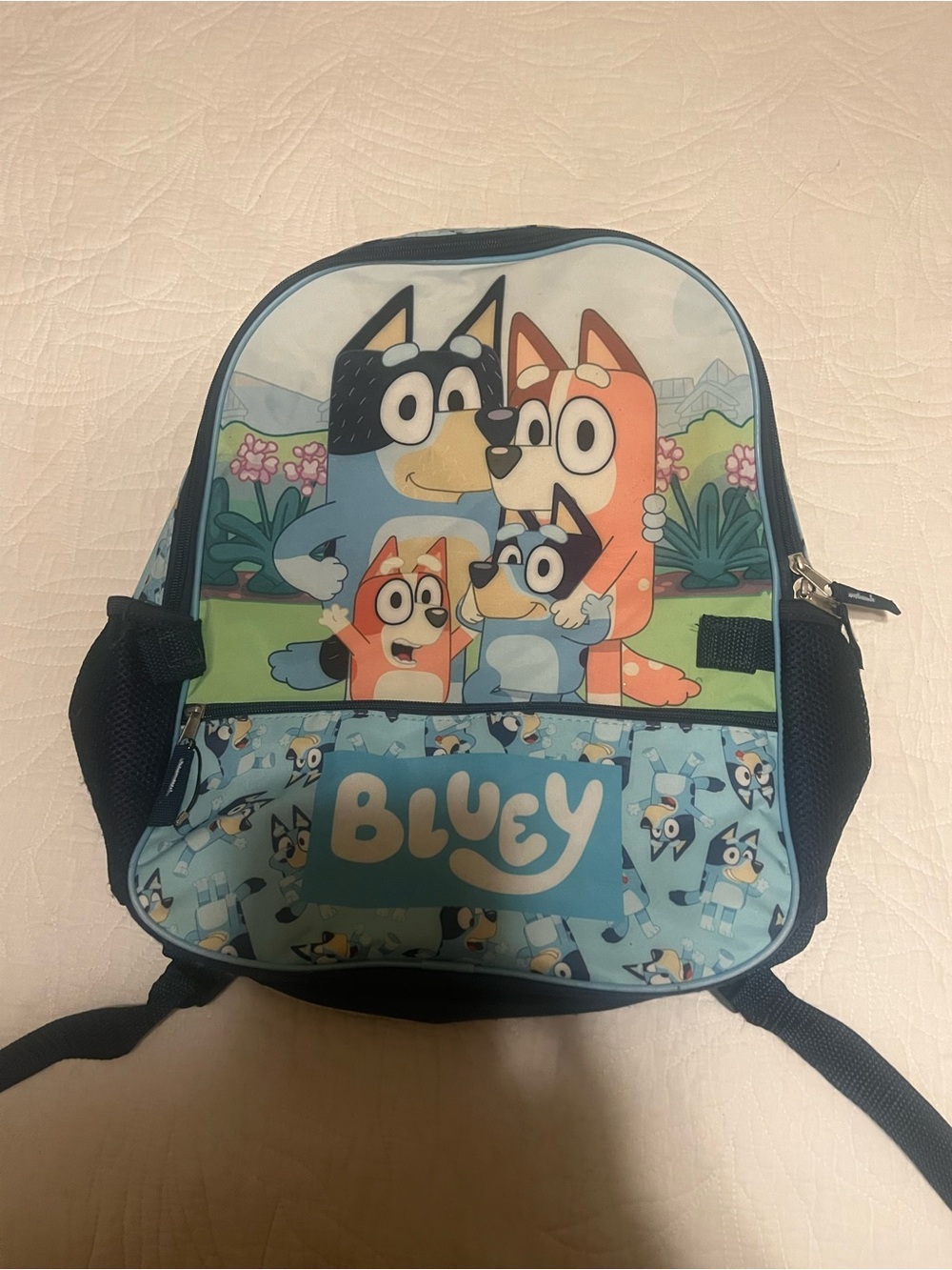 Kids Backpack - Blue Cartoon Family Design